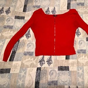 Fashion Nova Red Zipper Long Sleeve Scoop Neck Sweater 3X